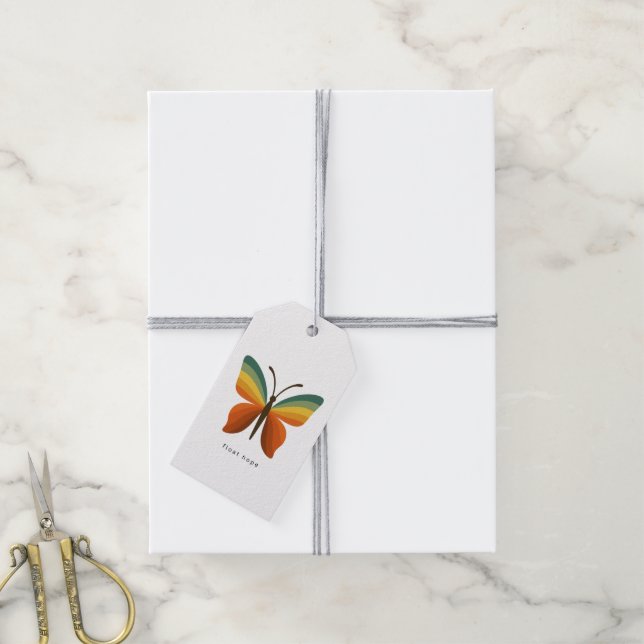Étiquettes de Cadeau Papillon Arc-en-Ciel Rétro Fl (Avec de la ficelle)