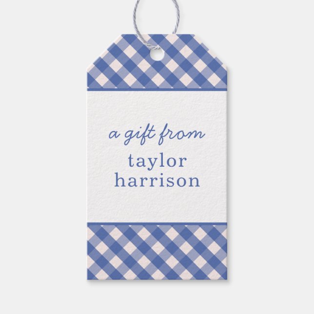 Étiquettes de cadeau personnalisées Gingham (Devant)