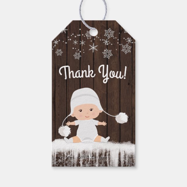 Étiquettes de cadeau pour Baby Shower Flocon de Ne (Devant)