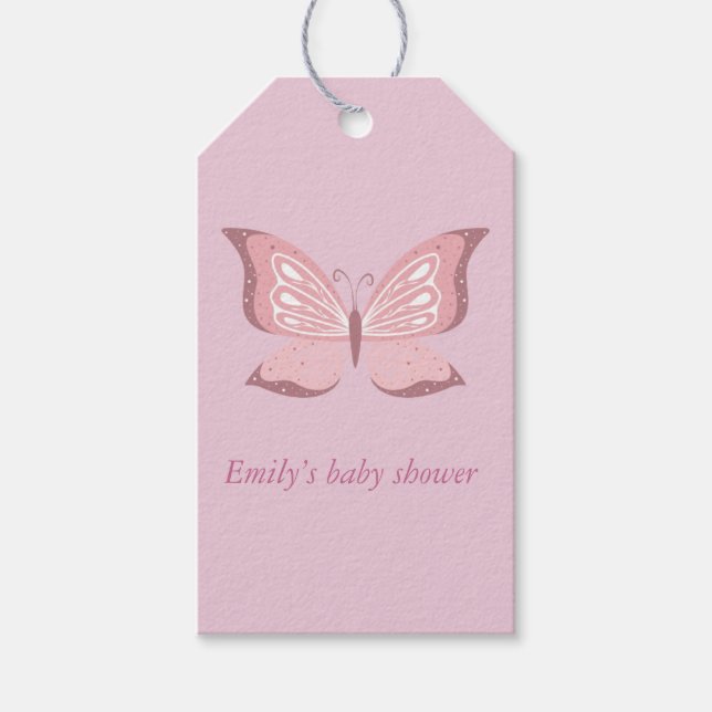 Étiquettes de cadeau pour Baby Shower Papillon Ros (Devant)