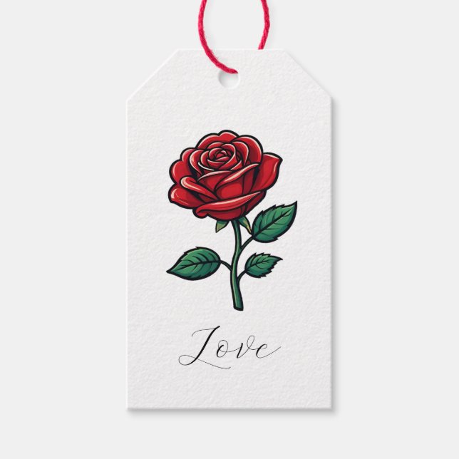 Étiquettes de Cadeau Rose d'Amour Élégant (Devant)