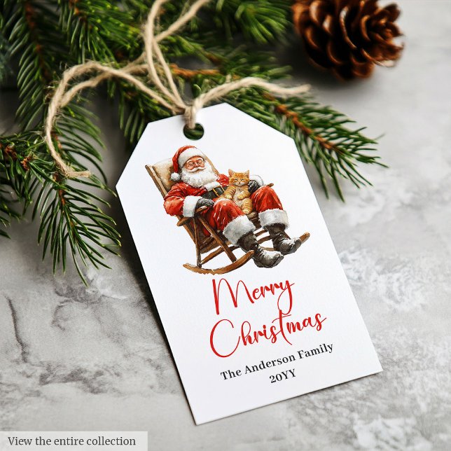 Étiquettes de cadeau rustiques Père Noël tradition (Rustic Santa Claus Traditional Red White Gift Tag)