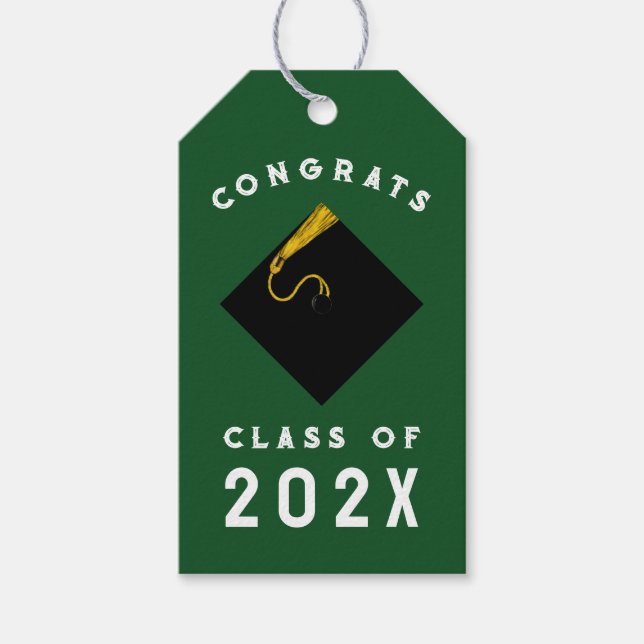 Étiquettes de cadeau vert de remise de diplôme (Devant)