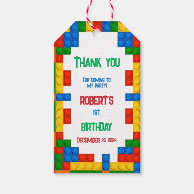 Étiquettes de cadeaux d'anniversaire Blocs de cons (Devant)