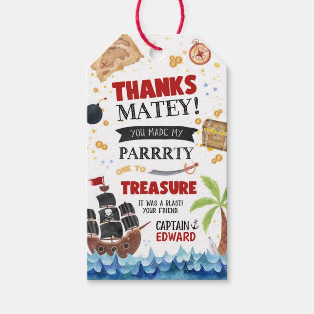 Étiquettes de cadeaux d'anniversaire de pirate (Devant)