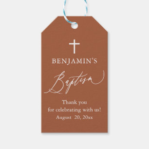 Étiquettes de cadeaux de baptême croix blanche en