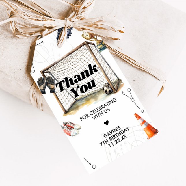 Étiquettes de cadeaux de fête d'anniversaire de fo (Soccer Birthday Party Favor Tags)
