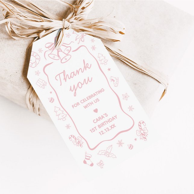 Étiquettes de cadeaux de fête d'anniversaire Pink  (Winter Onederland Birthday Favor Tags)