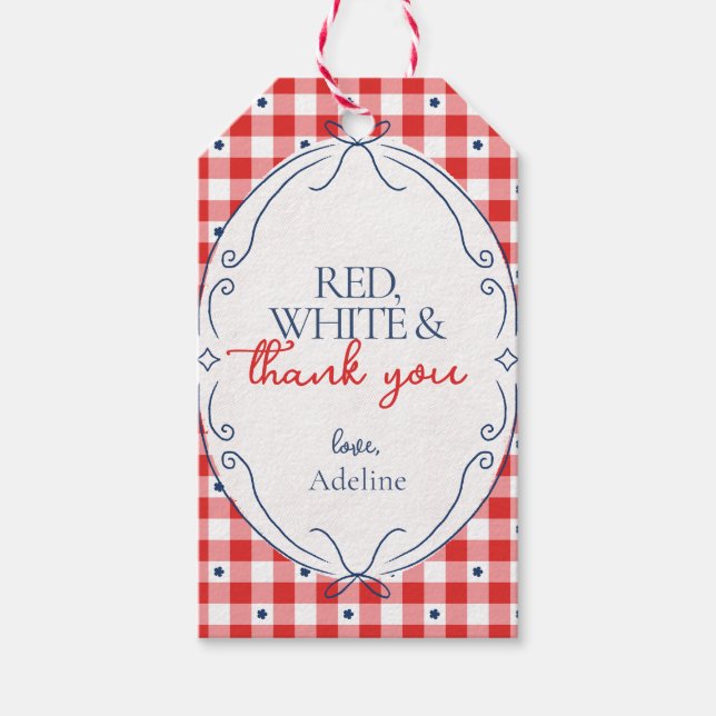 Étiquettes de cadeaux de fête Merci Rouge Blanc (Devant)