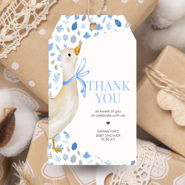 Étiquettes de cadeaux de fête pour bébé Little Sil (Blue Little Silly Goose Baby Shower Favor Tags)