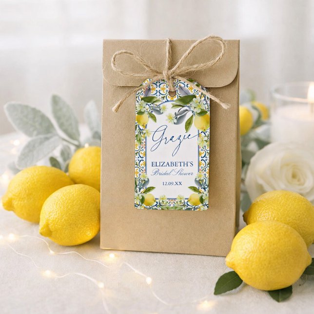 Étiquettes de cadeaux de fête prénuptiale au citro (Italian Lemon Bridal Shower Favor Tags)