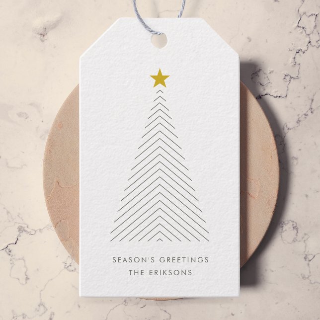 Étiquettes de cadeaux de fête | Sapin de Noël mini (Scandinavian Christmas gift tags by Guava, featuring minimalist tree and gold star festive design)