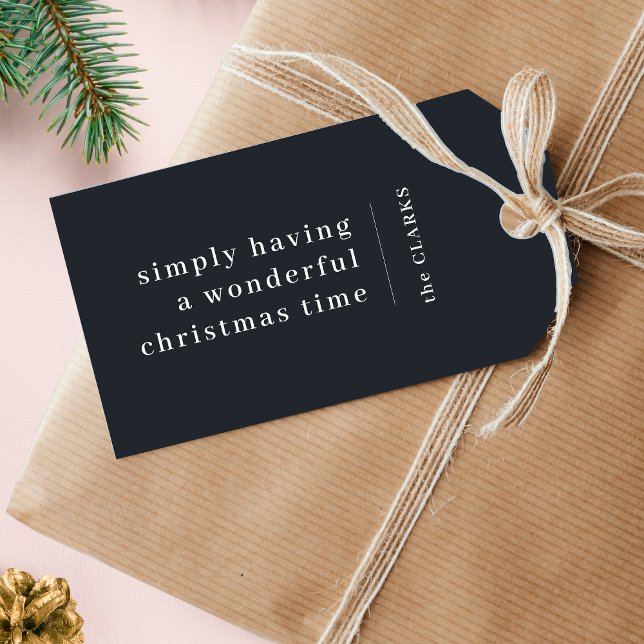 Étiquettes de cadeaux de fêtes | Étiquette Joyeux  ("Simply having a wonderful christmas time" festive gift tags)