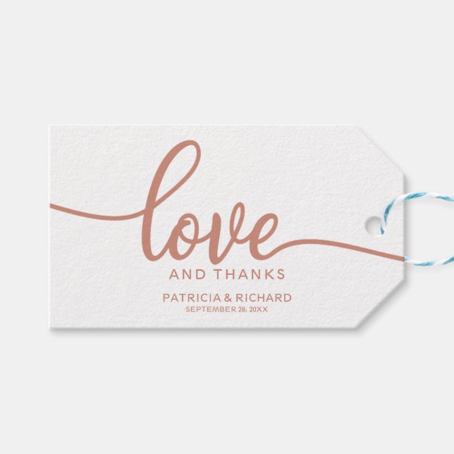 Étiquettes de cadeaux de mariage en or rose - Amou (Devant (Horizontal))