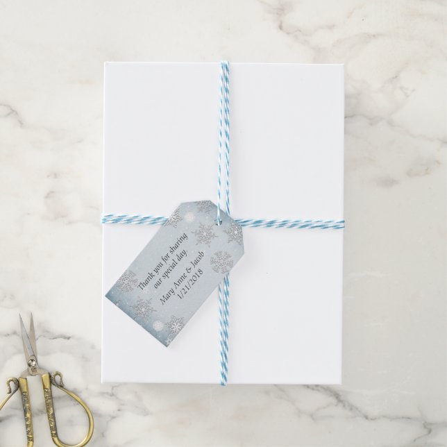 Étiquettes de cadeaux de mariage Flocons de neige  (Avec de laficelle)