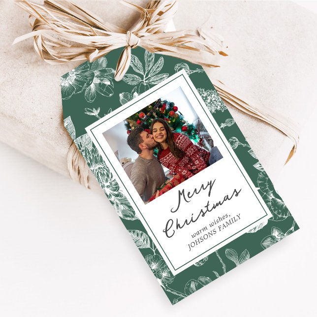 Étiquettes de cadeaux de Noël botaniques (Christmas Family Holiday Favor Tags)