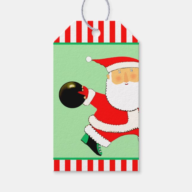 Étiquettes de cadeaux de Noël de bowling (Devant)