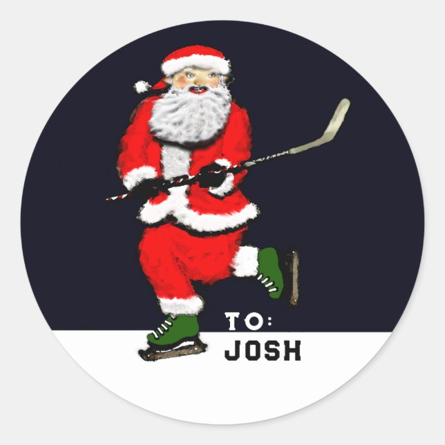 Étiquettes de cadeaux de Noël de hockey (Devant)