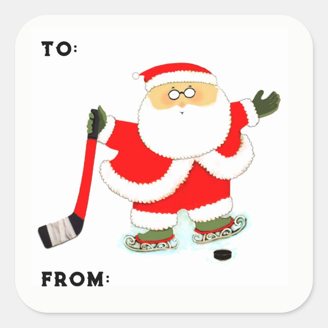 Étiquettes de cadeaux de Noël de hockey (Devant)
