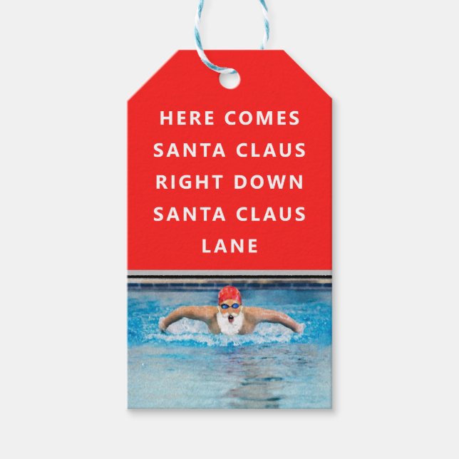 Étiquettes de cadeaux de Noël de natation (Devant)