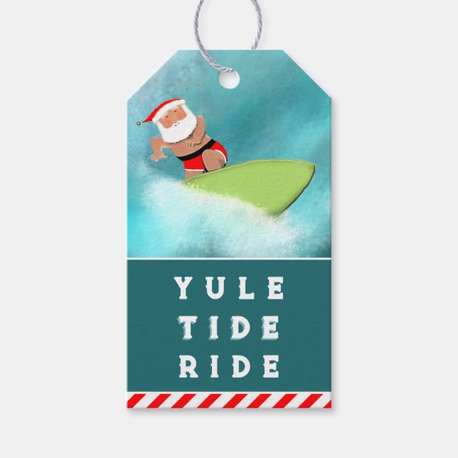 Étiquettes de cadeaux de Noël de plage de surf (Devant)