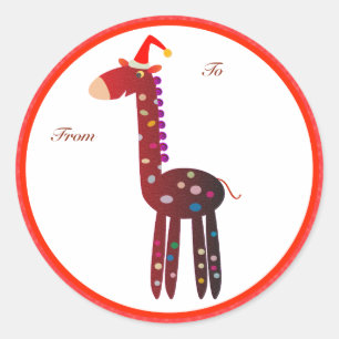 Étiquettes de cadeaux de Noël : Girafe rouge