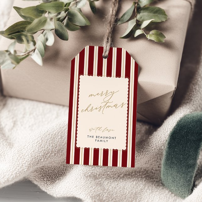 Étiquettes de cadeaux de Noël rayées et festonnées (Créateur téléchargé)