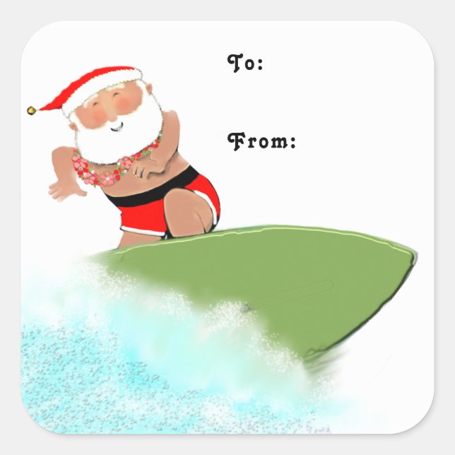 Étiquettes de cadeaux de surf pour Noël (Devant)
