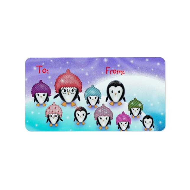 Étiquettes de cadeaux de vacances pour pingouins (Devant)