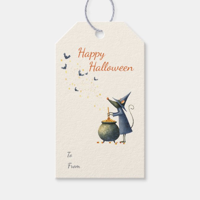 Étiquettes de cadeaux d'Halloween — Souris Magicie (Devant)