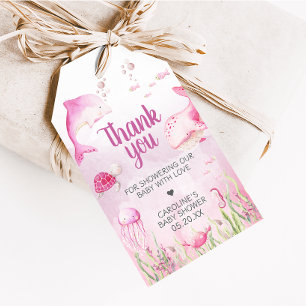 Étiquettes de cadeaux pour Baby Shower Rose sous l