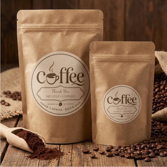 Étiquettes de café simples haricots bruns rustique (Créateur téléchargé)