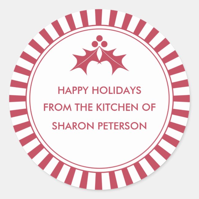 Étiquettes de canne de vacances - Red Stried Holly (Devant)