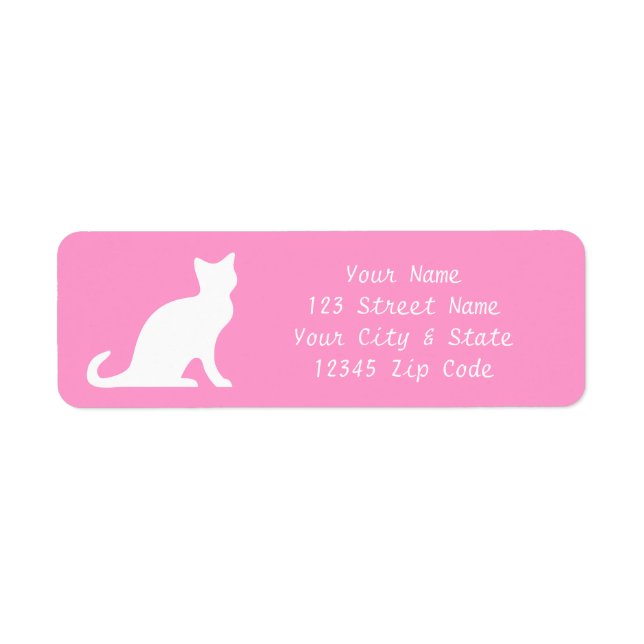 Étiquettes de chat rose avec texte d'adresse de re (Devant)