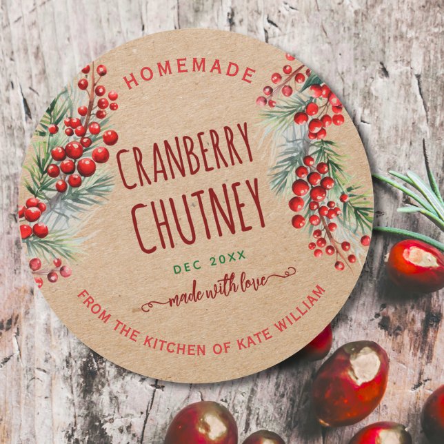 Étiquettes de Chutney de Cranberry Kraft Rustique  (Créateur téléchargé)