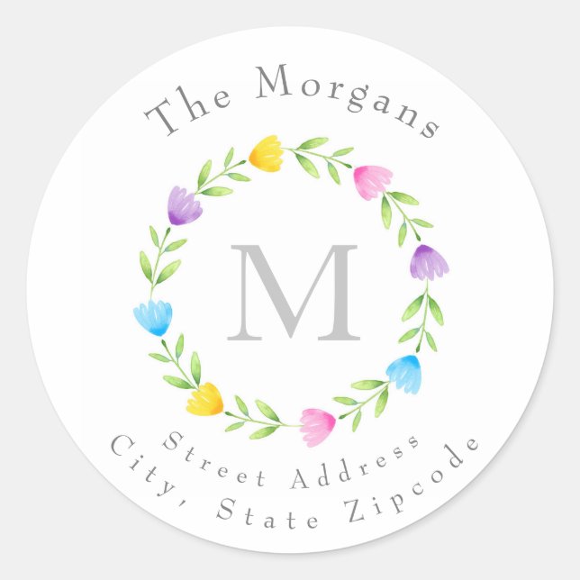 Étiquettes de couronnes à fleurs à aquarelle multi (Devant)