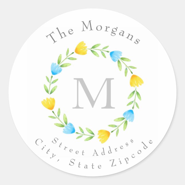 Étiquettes de couronnes de fleurs bleu jaune (Devant)