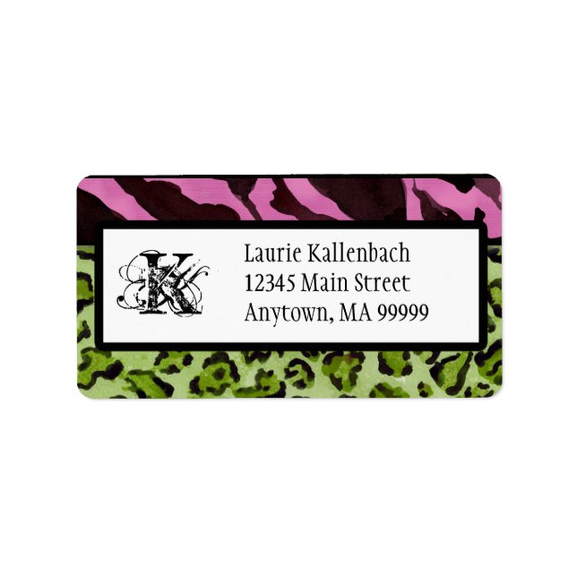 Étiquettes de courrier - Zebra 'n Leopard Monogram (Devant)
