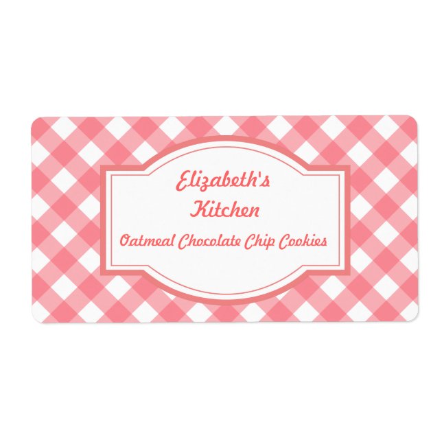 Étiquettes de cuisine en gingham rose (Devant)