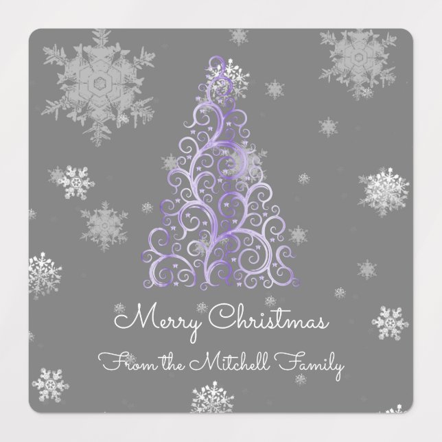 Étiquettes de cuisson Arbre de Noël Violet et Floc (Design 1)