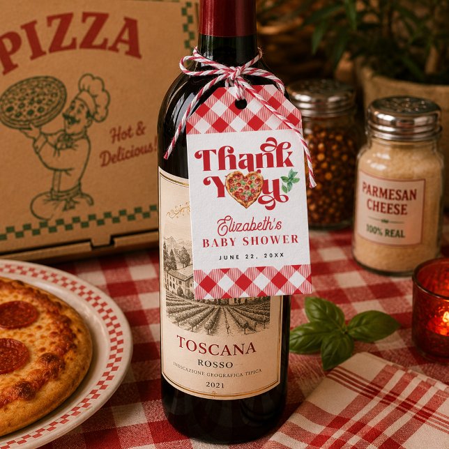 Étiquettes de faveur à thème de pizza rouge et bla (Red White Pizza Themed Favor Tags)