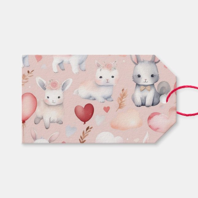Étiquettes de faveur Cupidon Bunny & Lamb – Rose e (Devant (Horizontal))