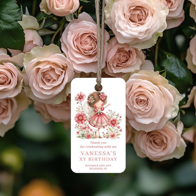 Étiquettes de Faveur d'Anniversaire Fleurie de Jeu (Sweet Fairy Girl Blush Floral Birthday Favor Tags

)