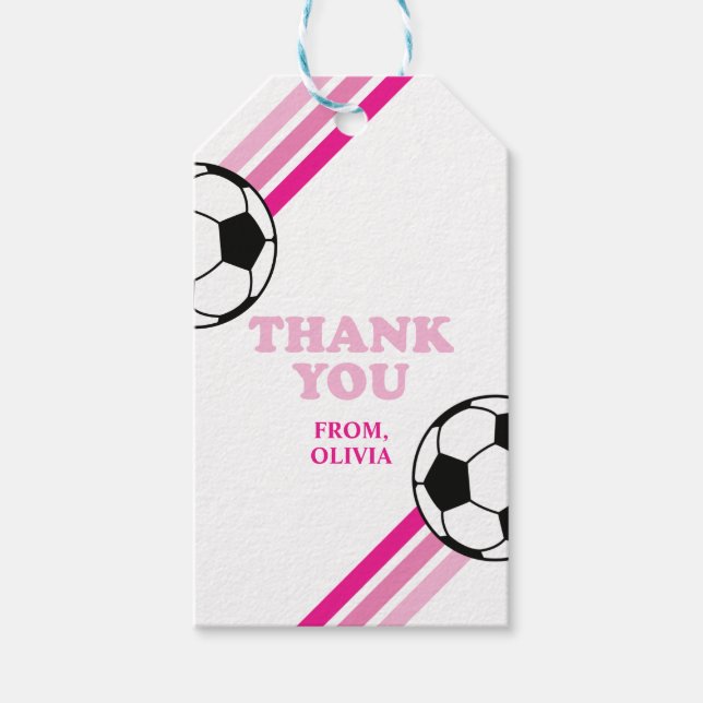 Étiquettes de faveur d'anniversaire rose de footba (Devant)