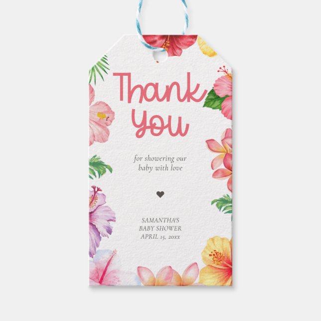 Étiquettes de faveur de Baby Shower Aloha (Devant)
