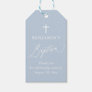 Étiquettes de faveur de baptême de garçon croix bl