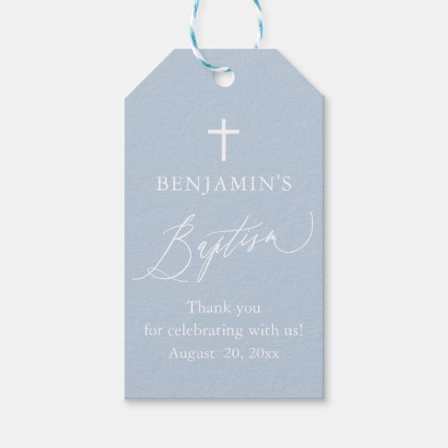 Étiquettes de faveur de baptême de garçon croix bl (Devant)