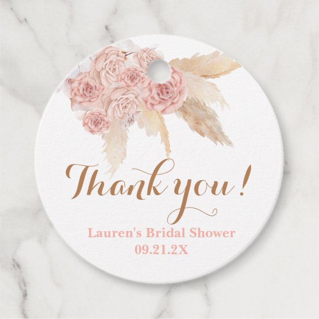 Étiquettes de faveur de douche nuptiale rose herbe (Devant)