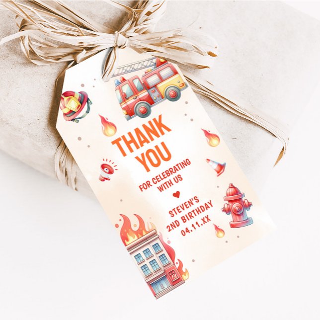 Étiquettes de faveur de douche pour bébé camion de (Fire Truck Birthday Party Favor Tags)