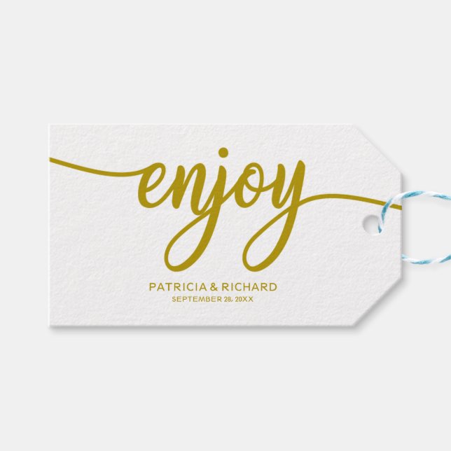 Étiquettes de faveur de mariage à calligraphie dor (Devant (Horizontal))